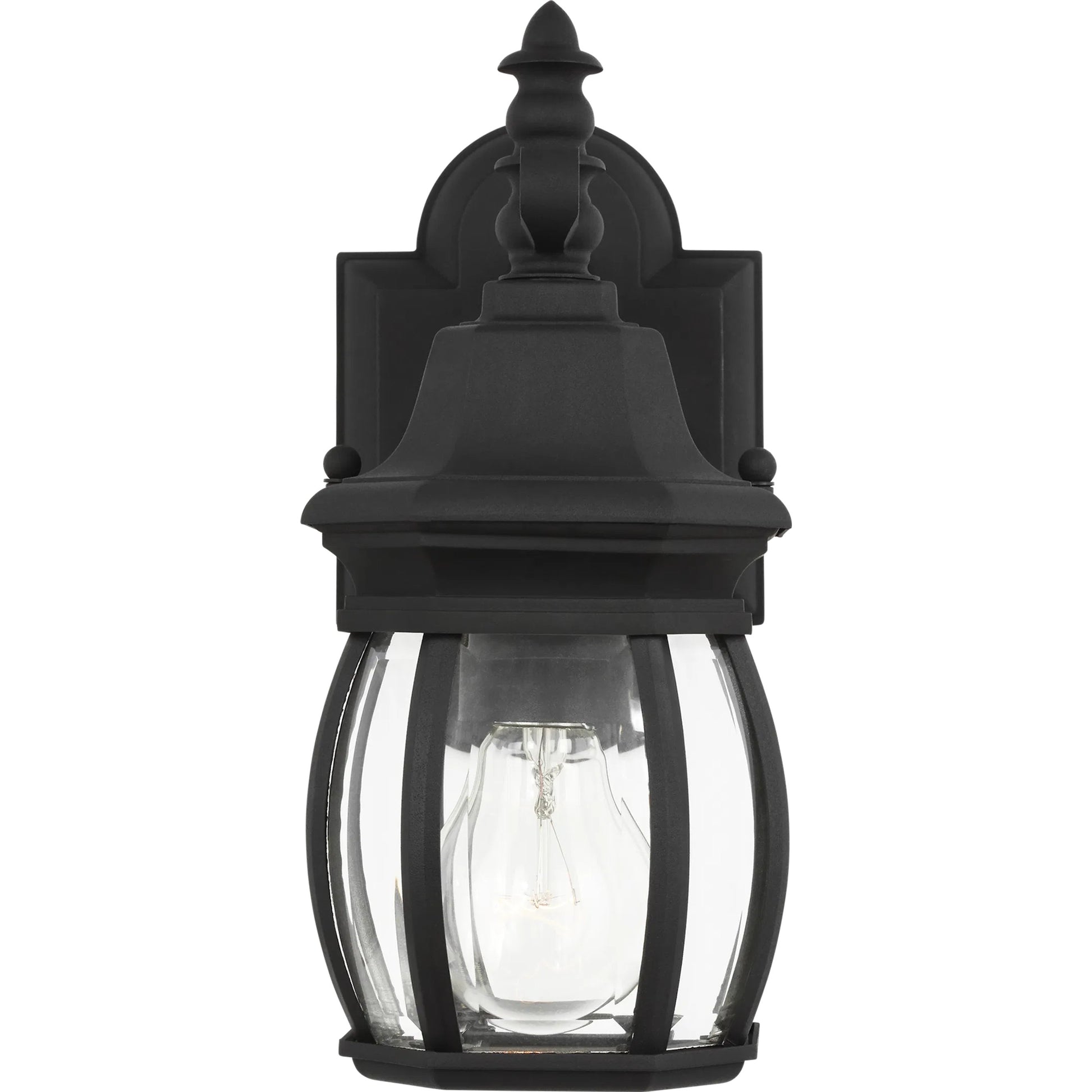 Wynfield Small One Light Outdoor Wall Lantern by Visual Comfort & Co. in black. Made from die cast aluminum in a unique style.