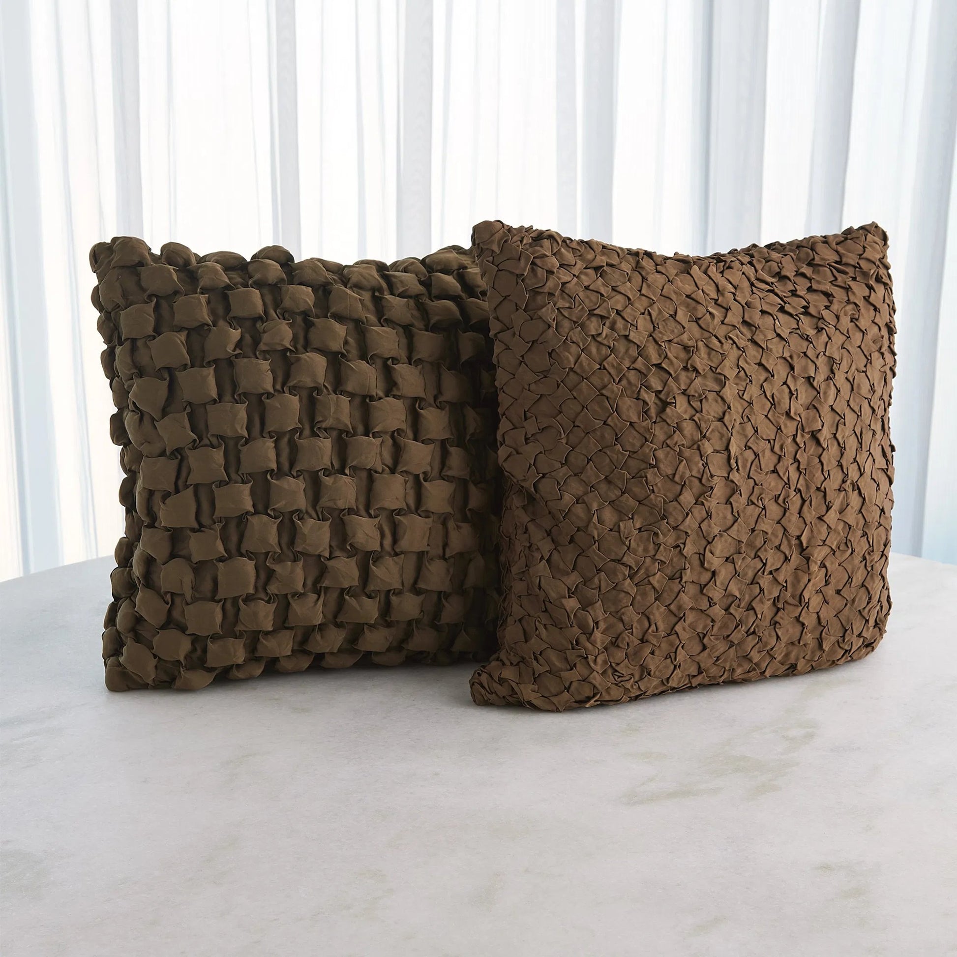 Square Ruche Pillow by Global Views. Made from front, back surface: 100% viscose satin in a eclectic & global style.