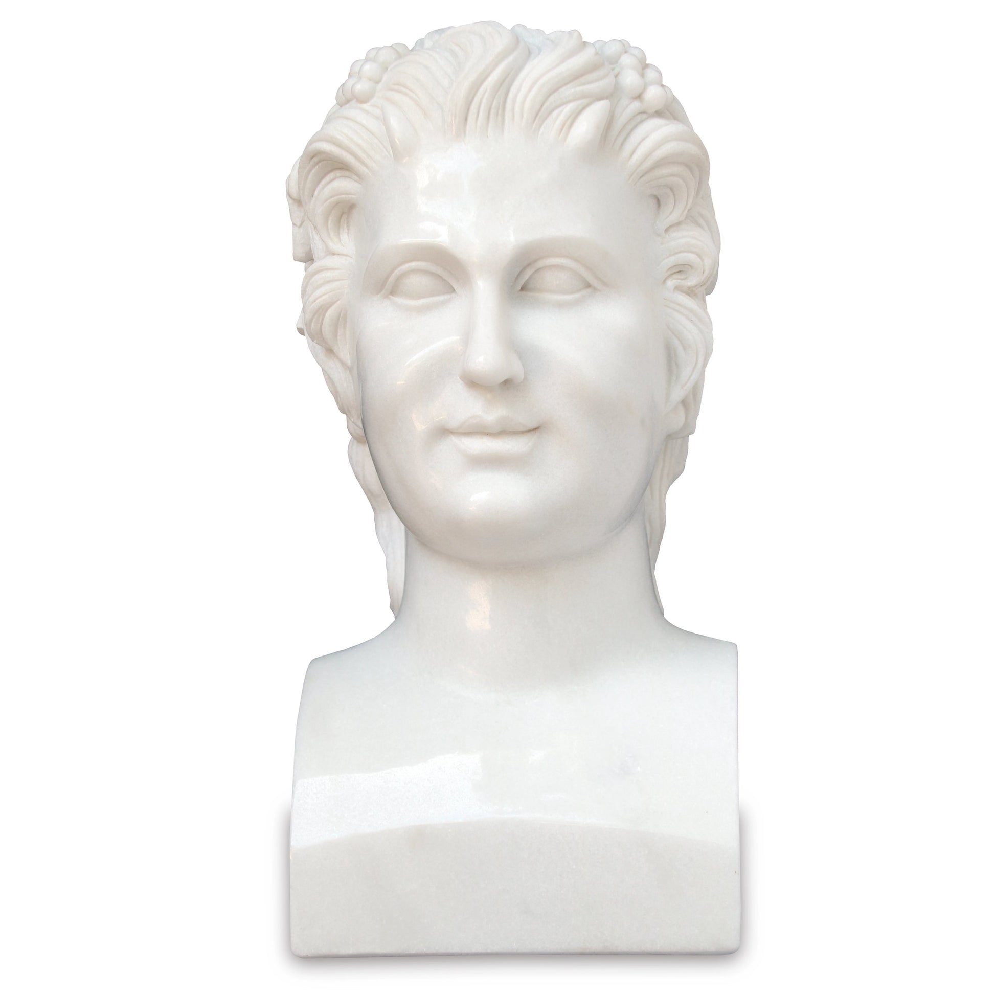 Hector Marble Bust Sculpture by Currey and Company in white. Made from marble in a traditional style.