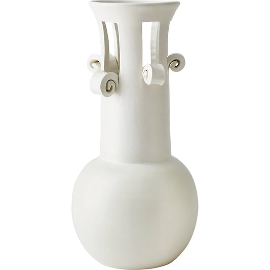 Spiral Handle Vase by Global Views in matte white. Made from unique in a modern style.