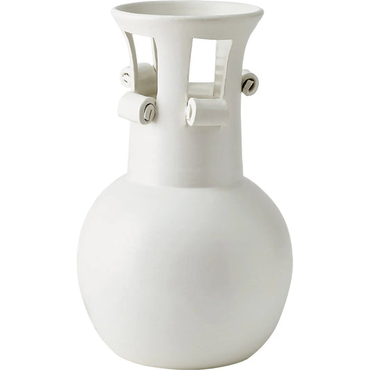 Spiral Handle Vase by Global Views in matte white. Made from unique in a modern style.