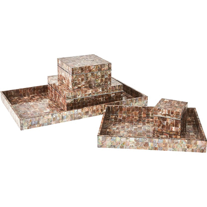 Mother of Pearl Tray by Global Views. Made from mdf, plywood, mother of pearl in a coastal style.