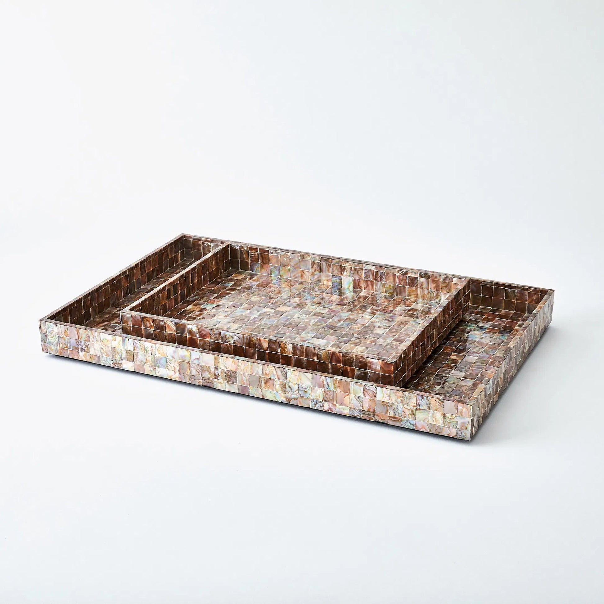 Mother of Pearl Tray by Global Views. Made from mdf, plywood, mother of pearl in a coastal style.