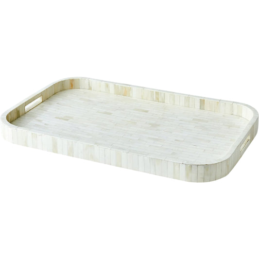 Super Ellipse Tray by Global Views in white bone. Made from mdf, buffalo bone, horn - bubalus bubalis - country of origin - india in a unique style.