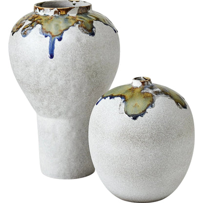 Volcan Vase by Global Views in grey, reactive green. Made from ceramic in a eclectic & global style.