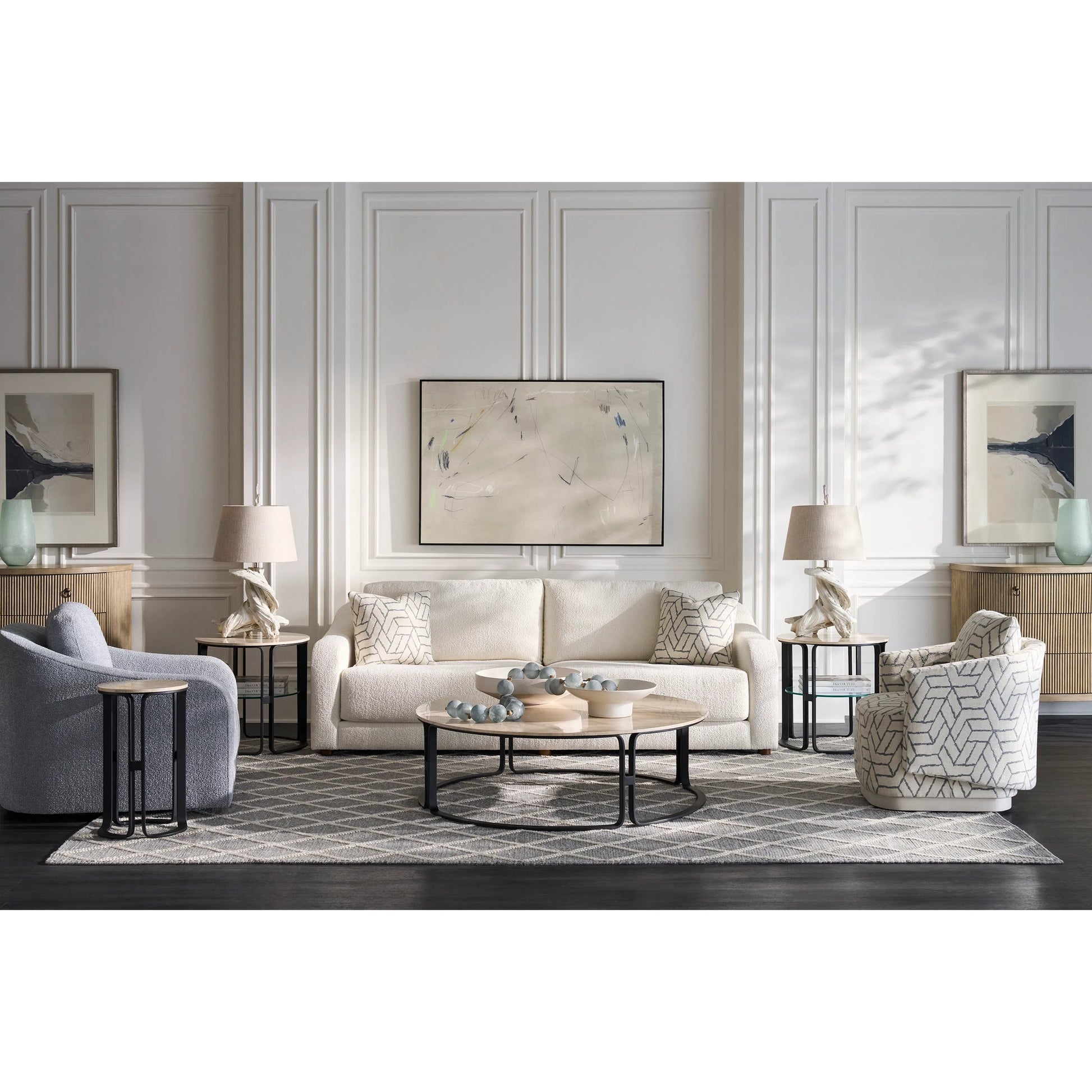 Hollis Grande Sofa by Fairfield Chair in cream and white. Made from beech solids in a unique style.