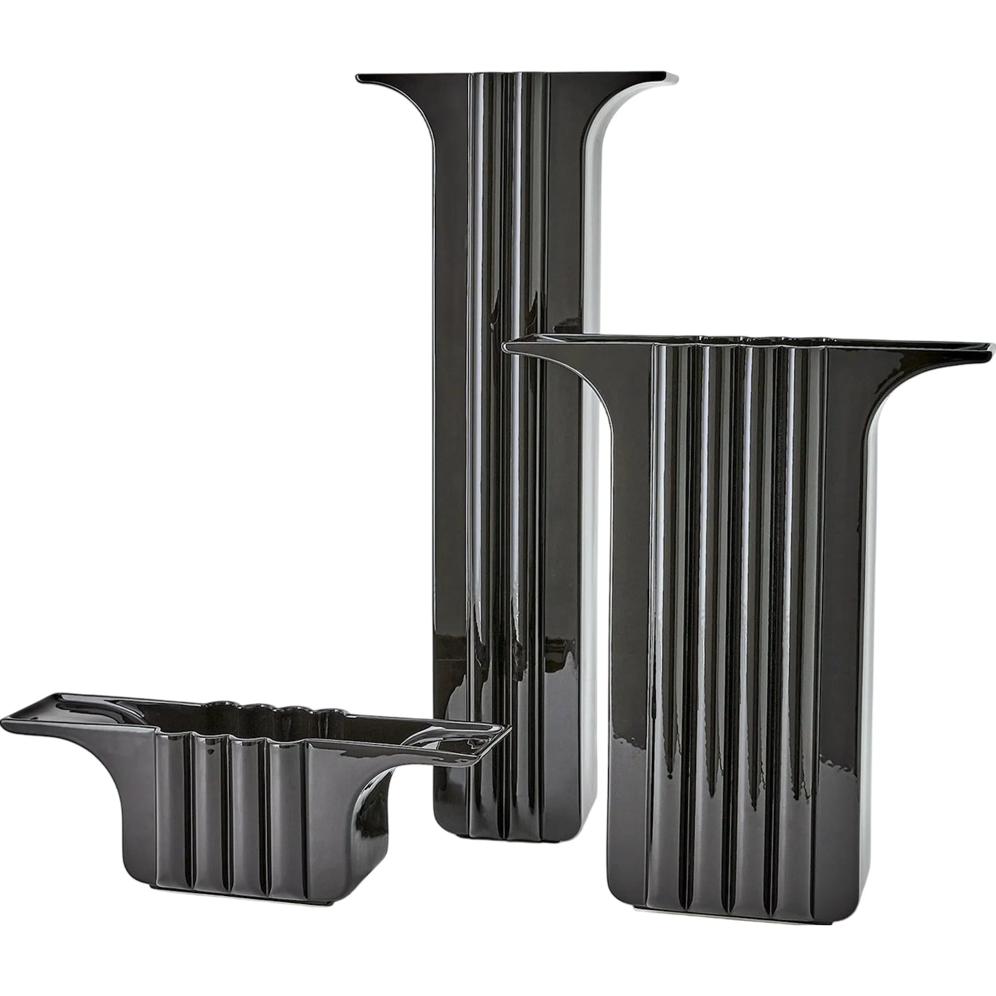 000 SI-2323574,SI-2323575,SI-2323576 | Additional Silo | Flying Column Black Vase by Global Views in black and black gloss. Made from unique in a modern style.