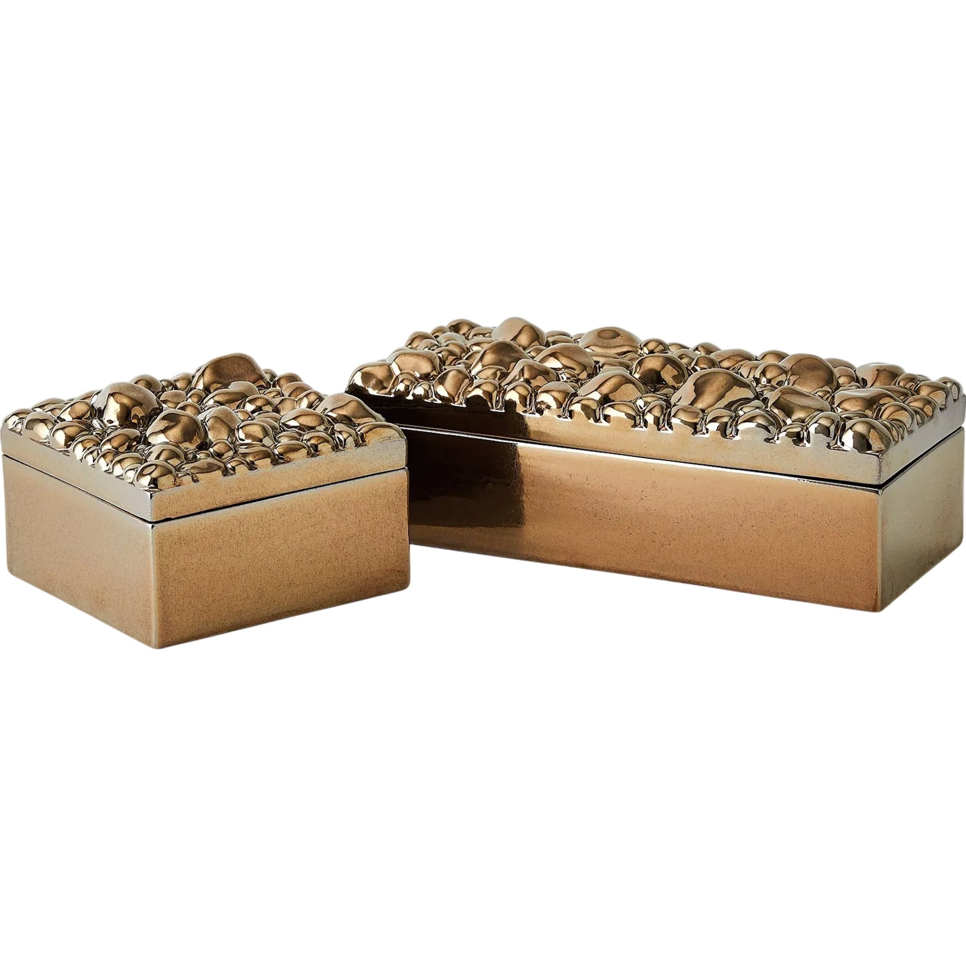 Pebbles Rectangular Box by Global Views in bronze. Made from ceramic in a modern style.