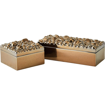 Pebbles Rectangular Box by Global Views in bronze. Made from ceramic in a modern style.