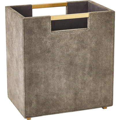 Posh Wastebasket by Global Views. Made from mdf, cloth polysuede, brass in a unique style.