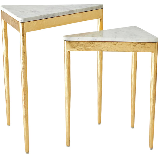 Triangular Nesting Tables (Set of 2) by Global Views in gold and marble. Made from unique in a unique style.