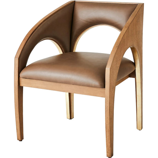 Arches Dining Chair by Global Views in nutmeg, champagne. Made from plywood, veneer, leather in a traditional style.