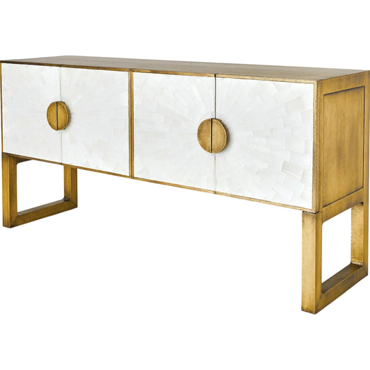 Gypsum Console by Global Views in natural wood, white and brass. Made from unique in a unique style.
