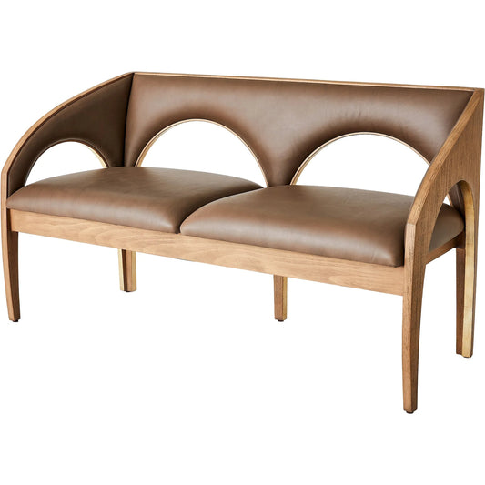Arches Bench by Global Views in nutmeg, champagne. Made from plywood, veneer, leather in a unique style.
