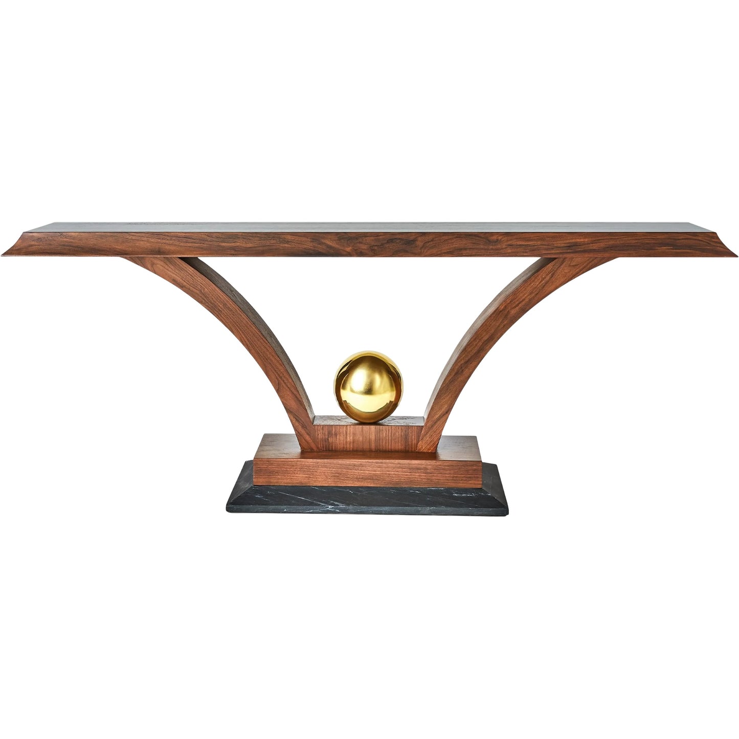 000 SI-2446260 | Additional Silo | Colby Console by Global Views in walnut, brass. Made from walnut wood, brass, black slate marble in a modern style.