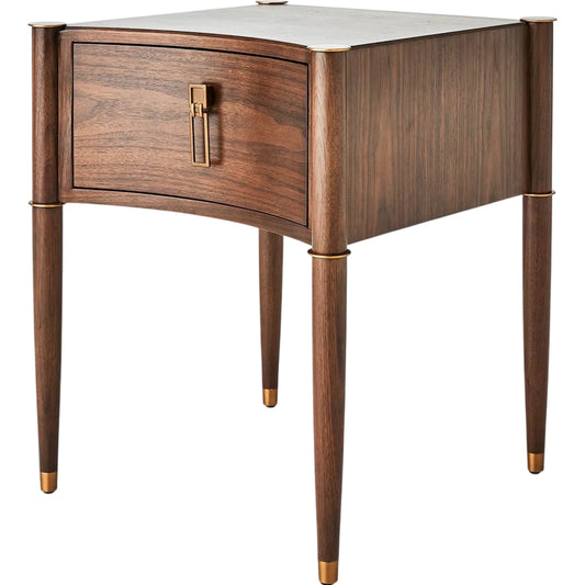 Triple Curve Side Table by Global Views in walnut and aged brass. Made from unique in a unique style.