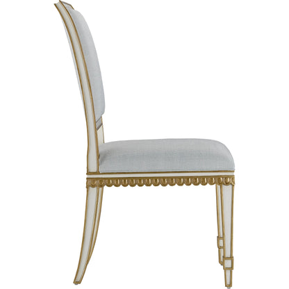 Ines Chair by Currey and Company in mixology moonstone and ivory, antique gold. Made from mahogany in a transitional style.