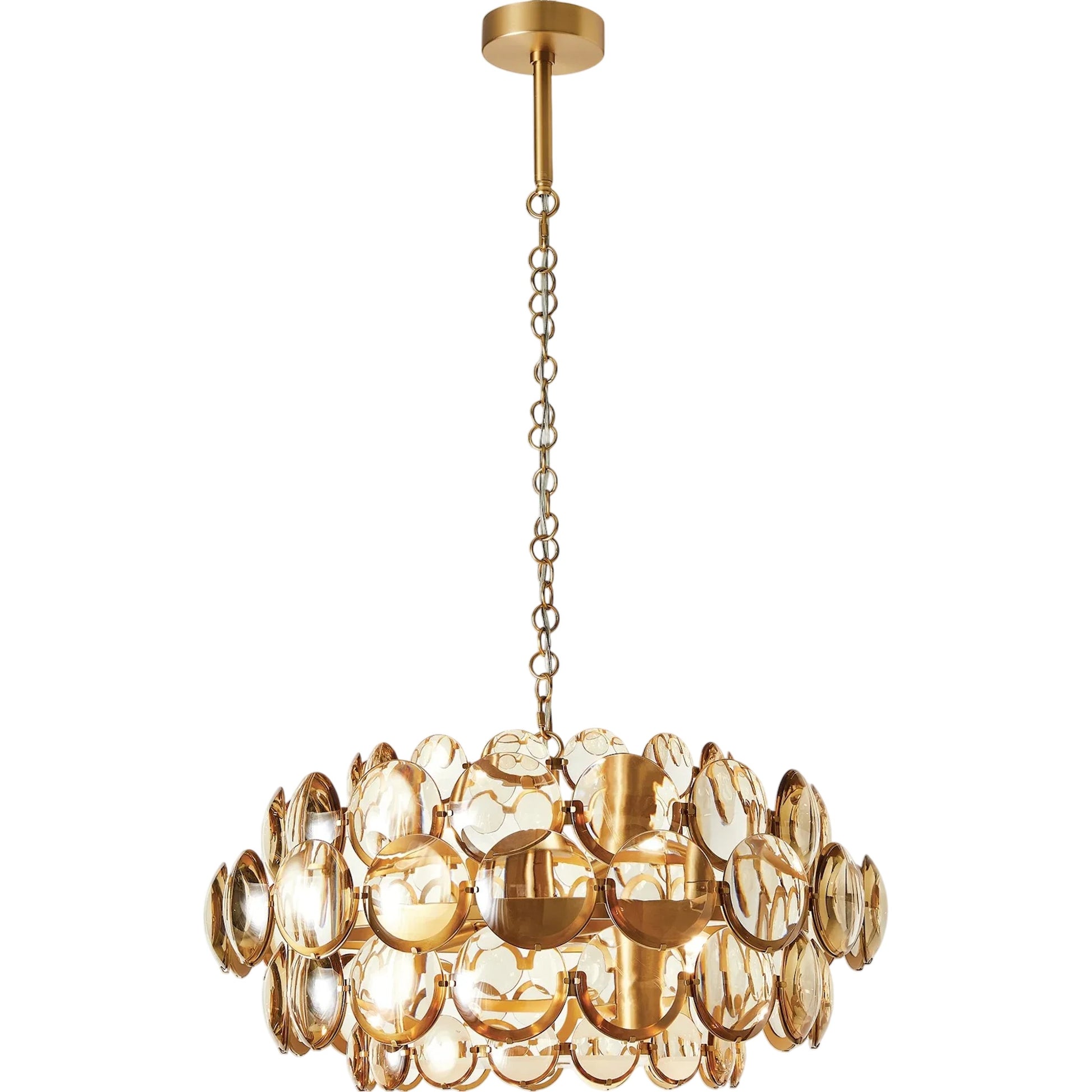 Cabochon Amber Glass Chandelier by Global Views in brass. Made from steel, glass in a modern style.