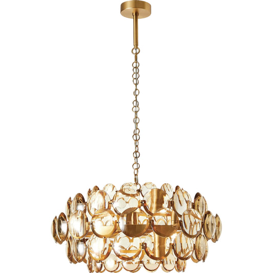 Cabochon Amber Glass Chandelier by Global Views in brass. Made from steel, glass in a unique style.