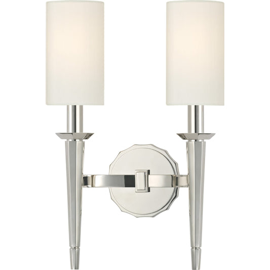 Tioga Wall Sconce by Hudson Valley in polished nickel. Made from brass in a transitional style.