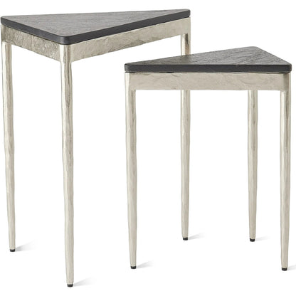 Triangular Nesting Tables (Set of 2) by Global Views. Made from iron, marble in a transitional style.