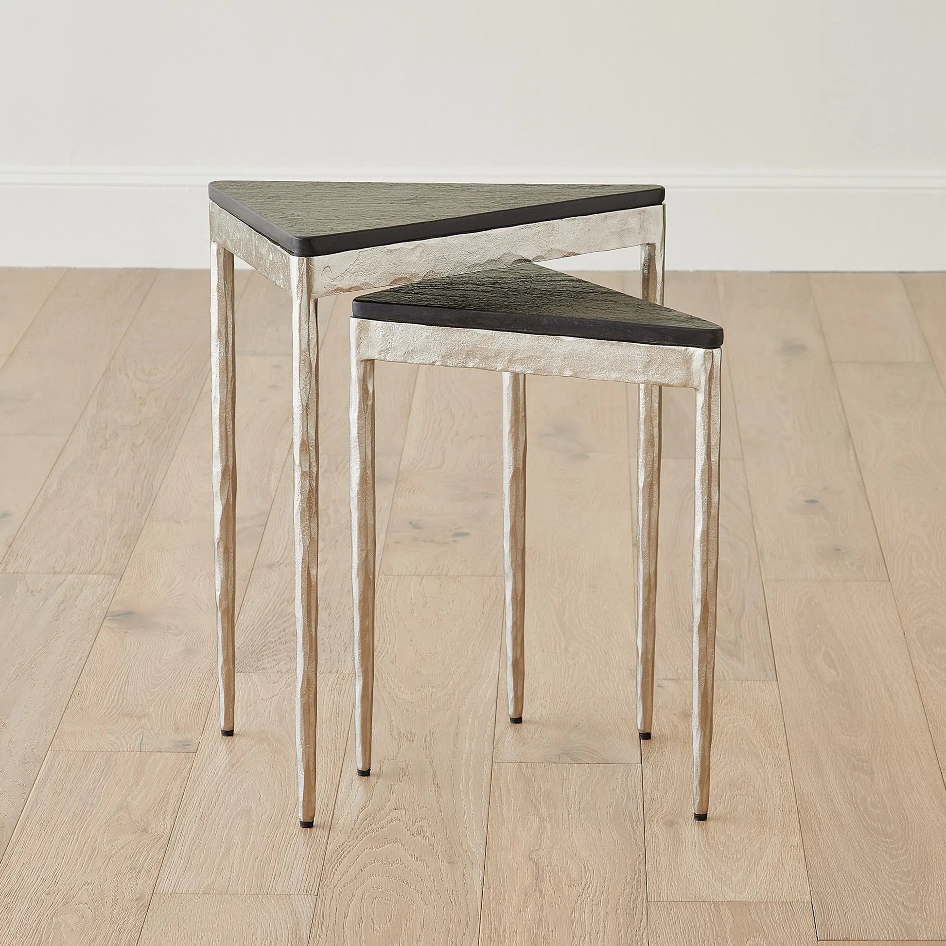 Triangular Nesting Tables (Set of 2) by Global Views. Made from iron, marble in a transitional style.