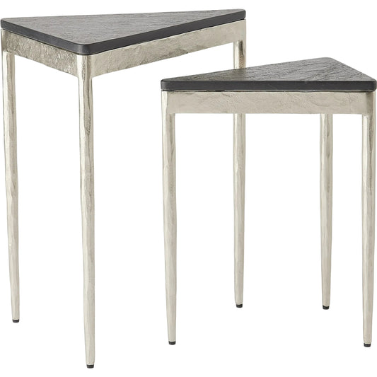 Triangular Nesting Tables by Global Views in nickel. Made from iron, marble in a unique style.