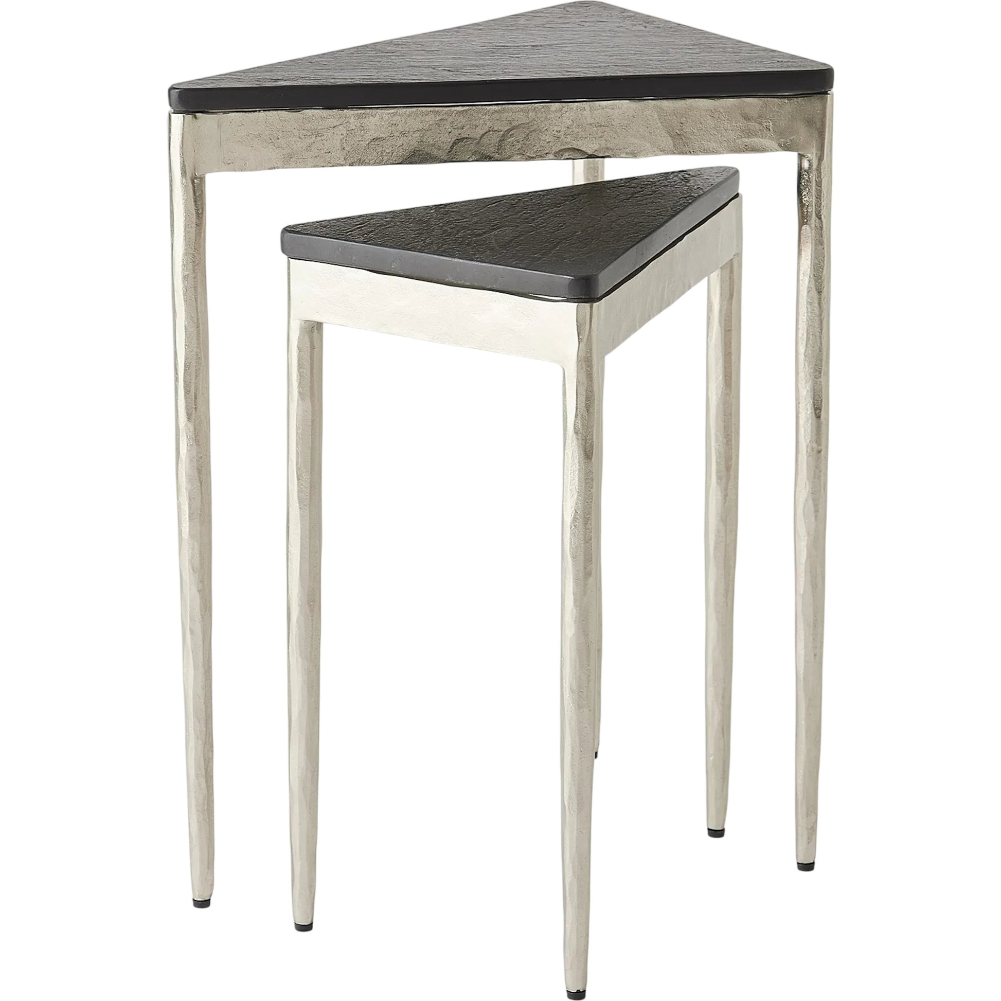 Triangular Nesting Tables (Set of 2) by Global Views. Made from iron, marble in a transitional style.