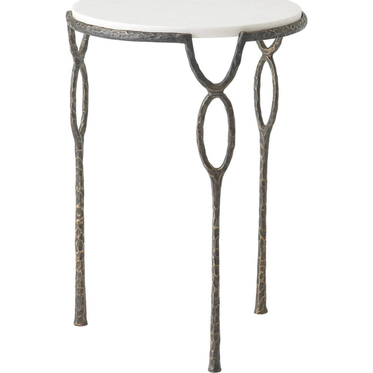 Chiseled Loop Table by Global Views in bronze. Made from cast iron, white marble in a unique style.