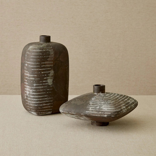 Lantern Vase by Global Views in red. Made from unique in a rustic style.