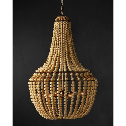 Penelope Chandelier by Currey and Company in beige, antique brass. Made from iron, fabric, brass in a coastal style.