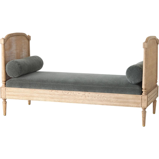 Josephine Daybed by Global Views. Made from eu oak, cane. beech, brass, fabric, 11% cotton, 31% polyester, 58% acrylic, 50, 000 double rub in a traditional style.