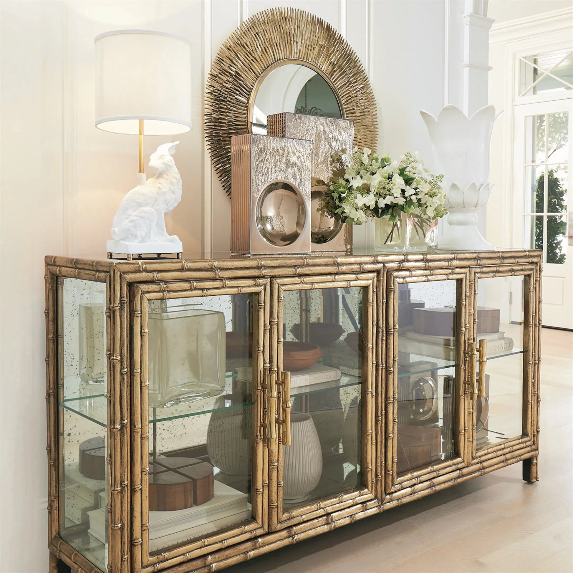 Bamboo Console by Global Views in brass. Made from unique in a rustic style.