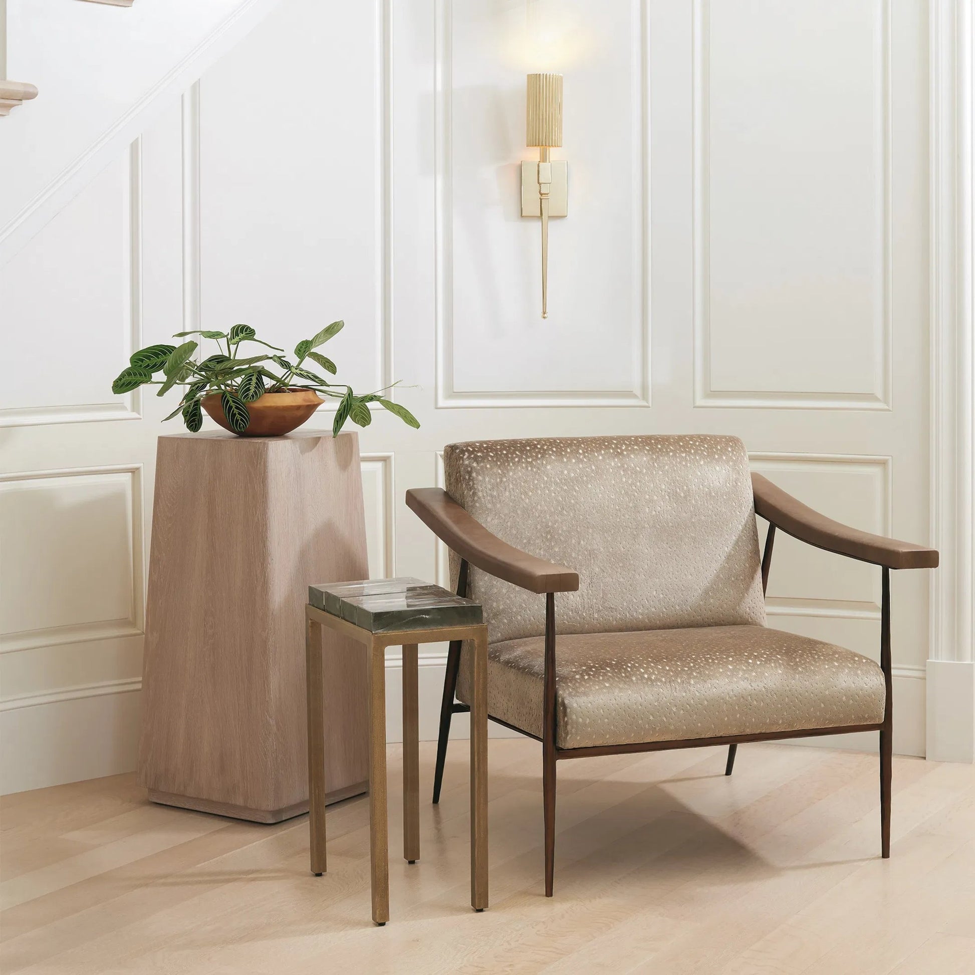 Fluted Single Sconce by Global Views. Made from brass in a modern style.