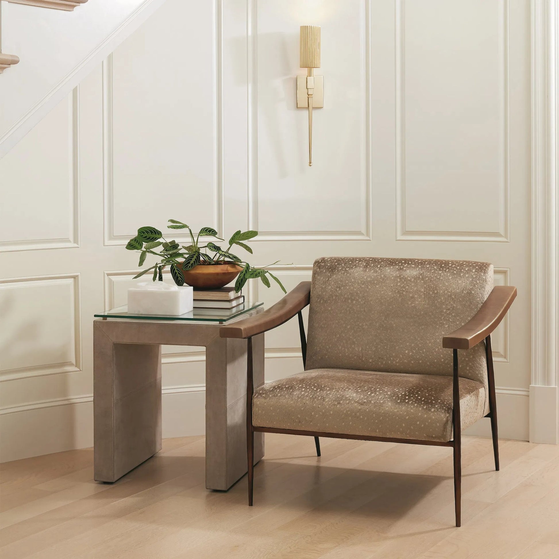 Fluted Single Sconce by Global Views. Made from brass in a modern style.