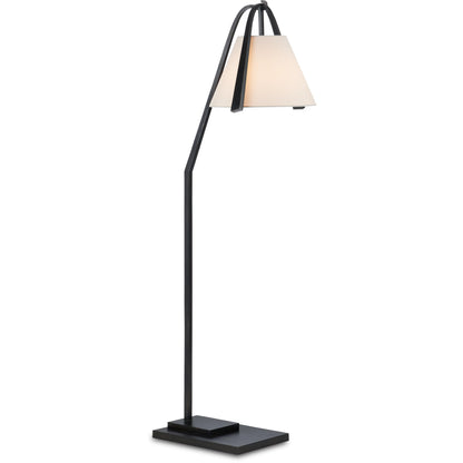 Frey Floor Lamp by Currey and Company in satin black, brushed brown. Made from metal in a modern style.