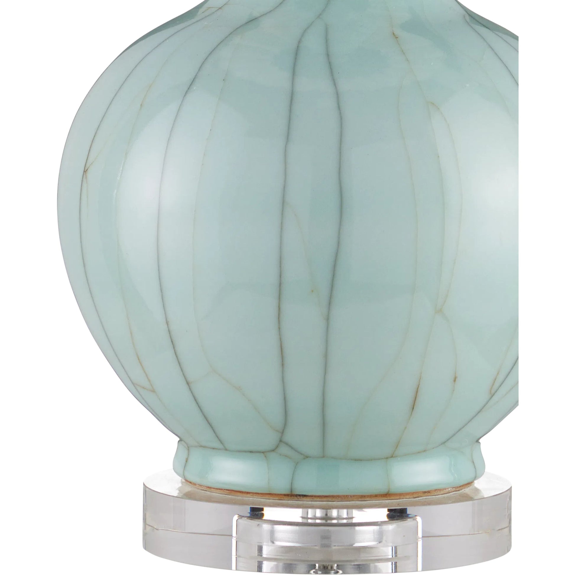 Celadon Crackle Table Lamp by Currey and Company in celadon crackle, clear, antique brass. Made from porcelain, optic crystal, metal in a modern style.