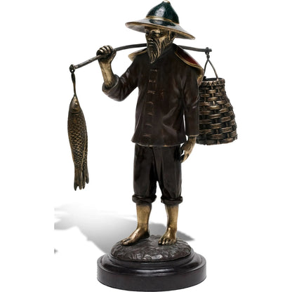 Chinese Fisherman Sculpture by Maitland-Smith. Made from unique in a traditional style.
