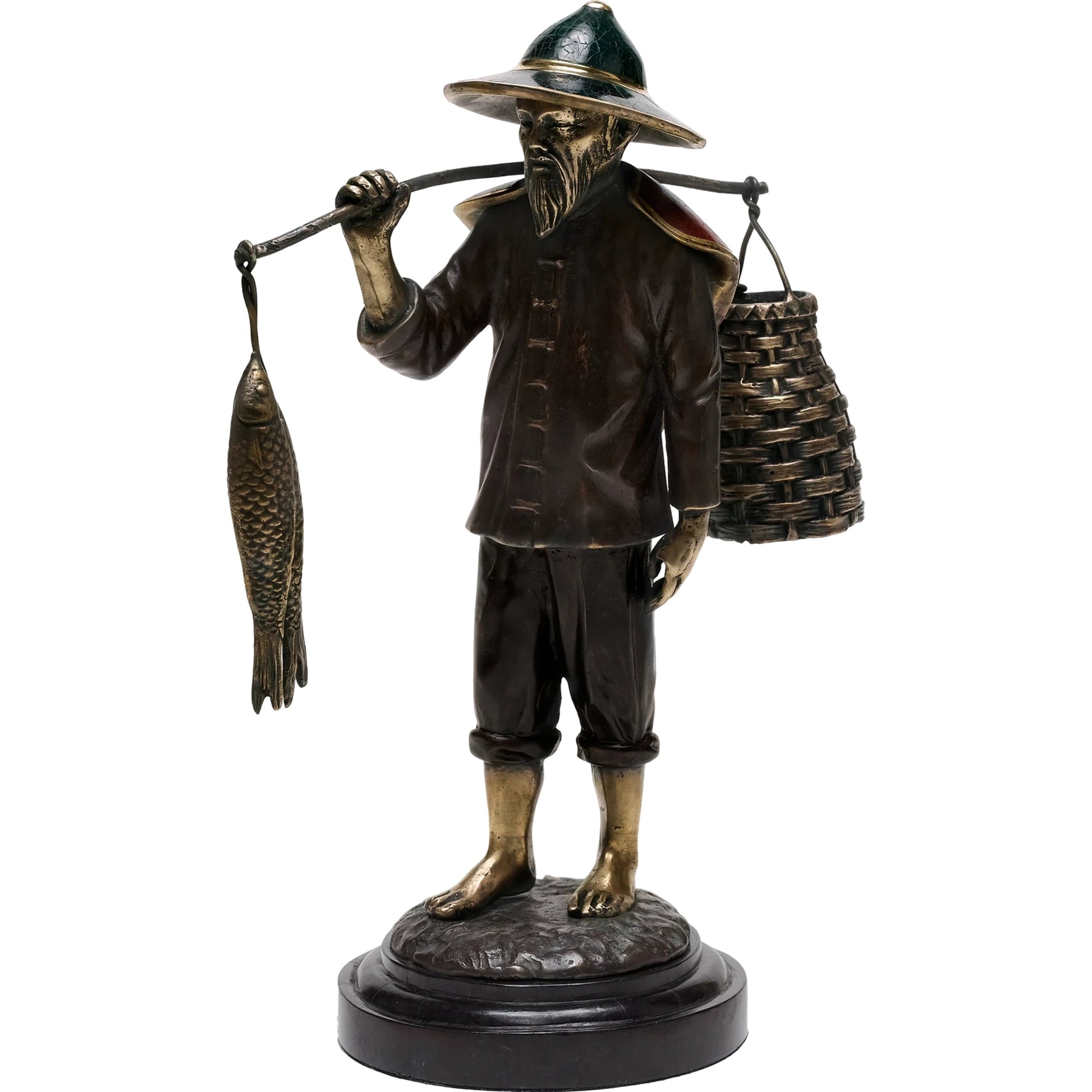 Chinese Fisherman Sculpture by Maitland-Smith. Made from unique in a traditional style.