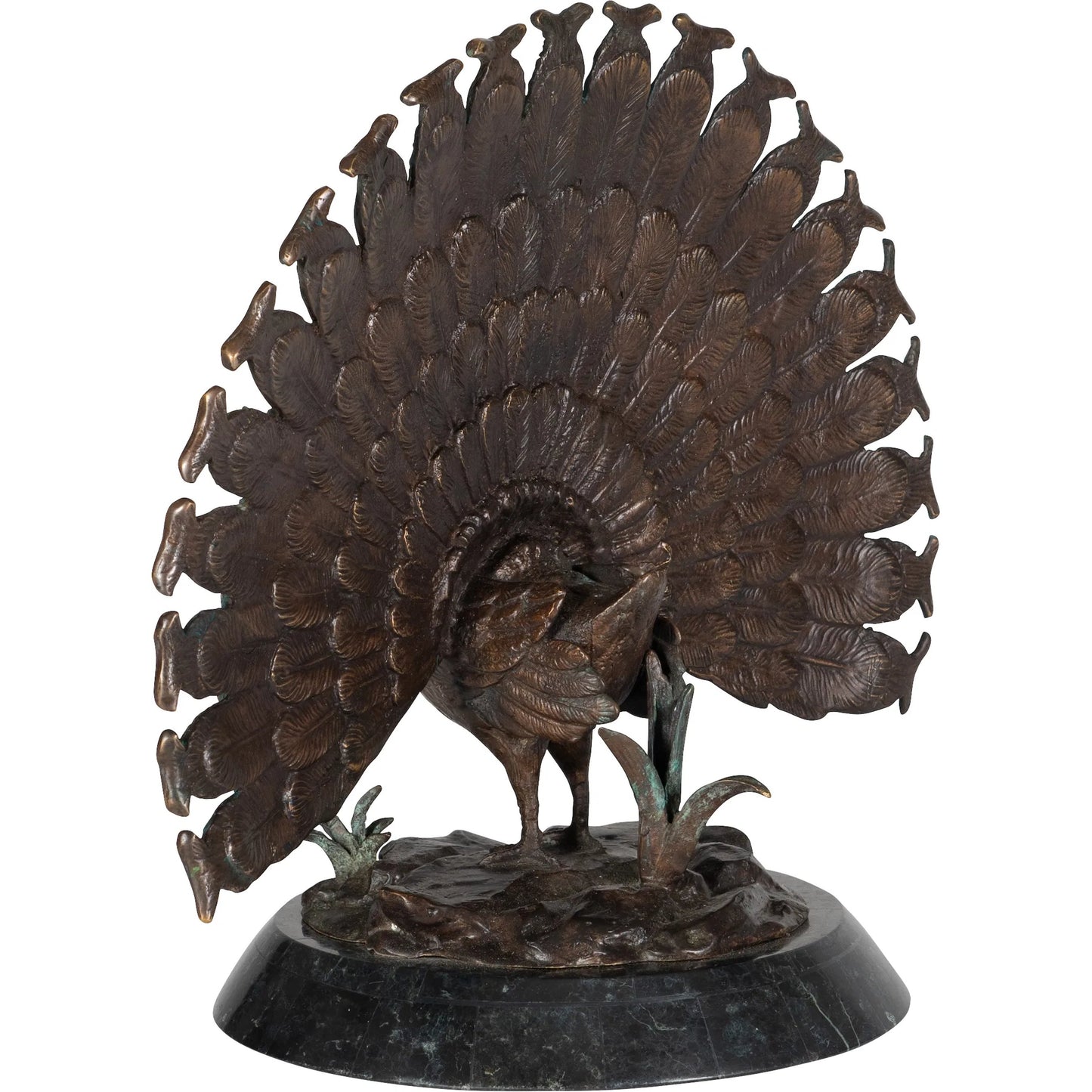 003 SI-2239063 | Additional Silo | Puffed Peacock Sculpture by Maitland-Smith in brass. Made from unique in a unique style.