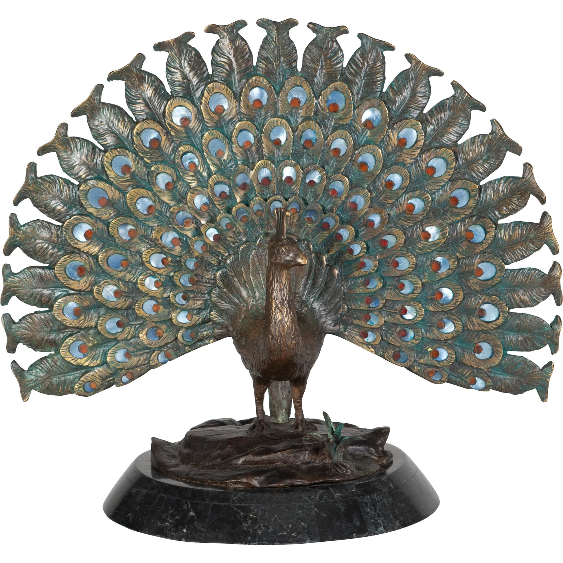 Puffed Peacock Sculpture by Maitland-Smith in brass. Made from unique in a unique style.