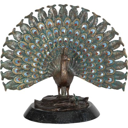 Puffed Peacock Sculpture by Maitland-Smith in brass. Made from unique in a unique style.