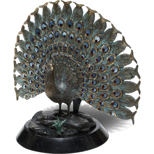 Puffed Peacock Sculpture by Maitland-Smith in brass. Made from unique in a unique style.