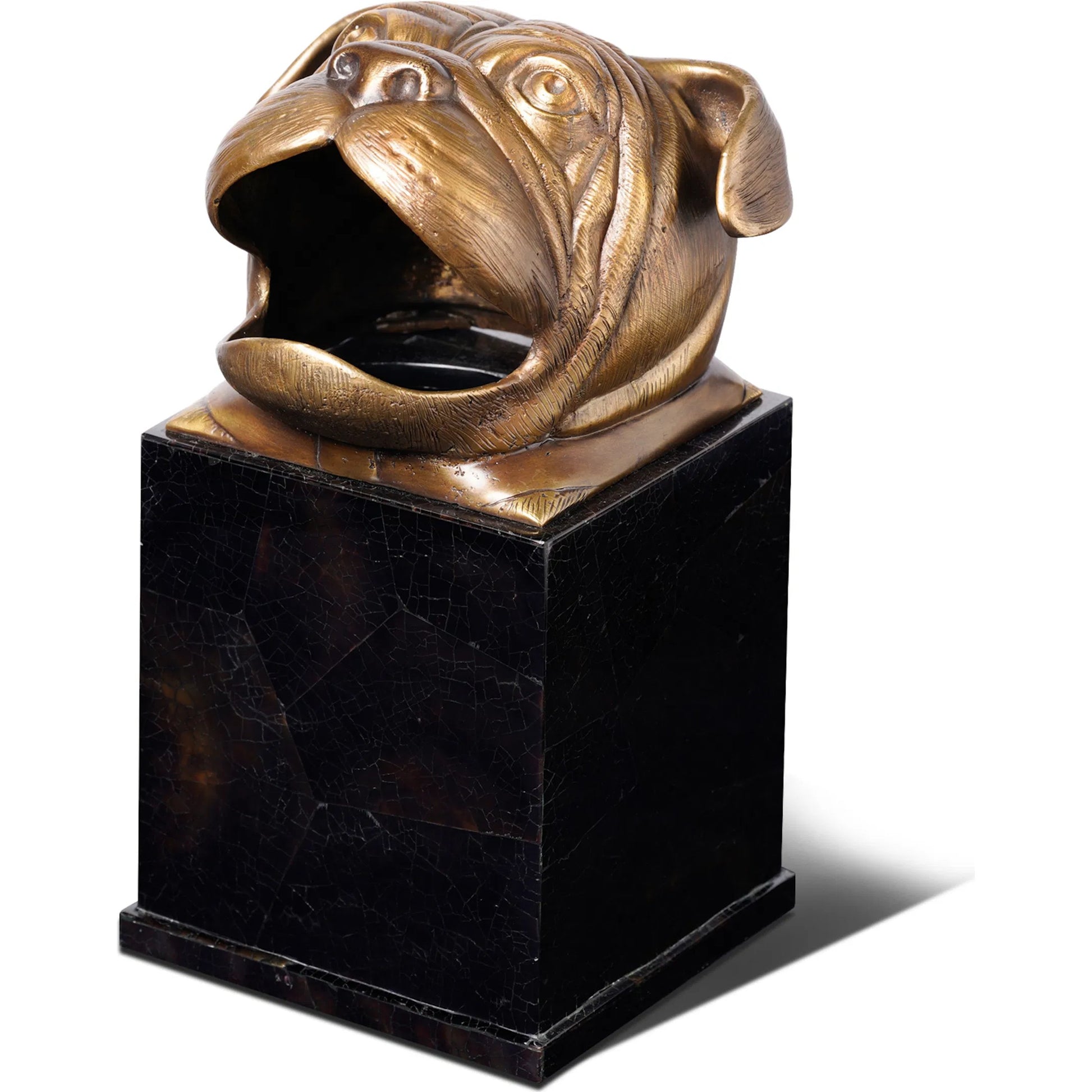 Bulldog Tissue Box by Maitland-Smith in brass, black penshell. Made from unique in a unique style.