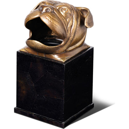 Bulldog Tissue Box by Maitland-Smith in brass, black penshell. Made from unique in a unique style.