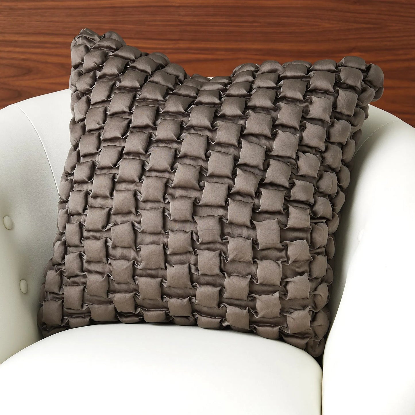 003 SI-2446126 | Lifestyle | Square Ruche Pillow by Global Views. Made from front, back surface: 100% viscose satin in a eclectic & global style.