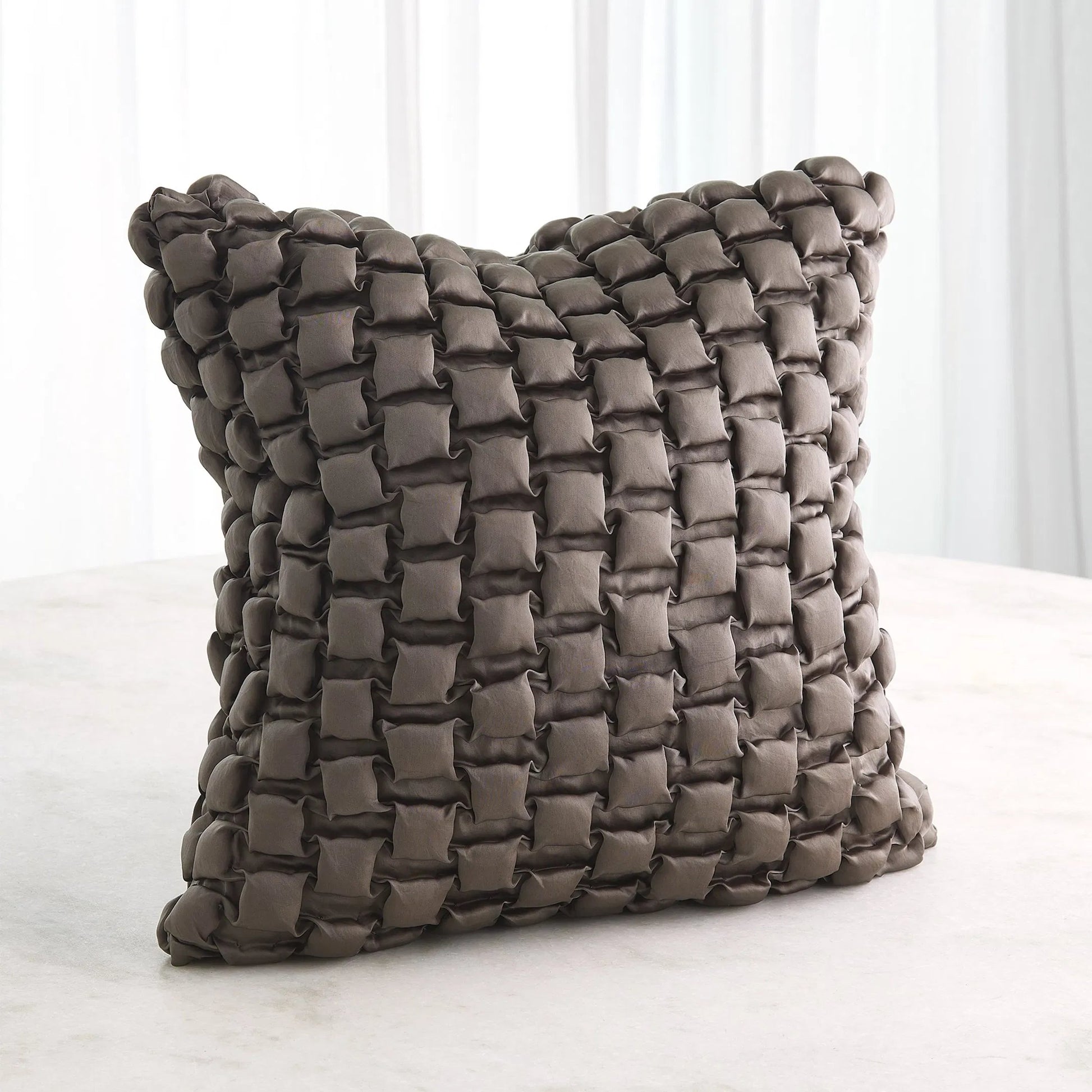 Square Ruche Pillow by Global Views. Made from front, back surface: 100% viscose satin in a eclectic & global style.