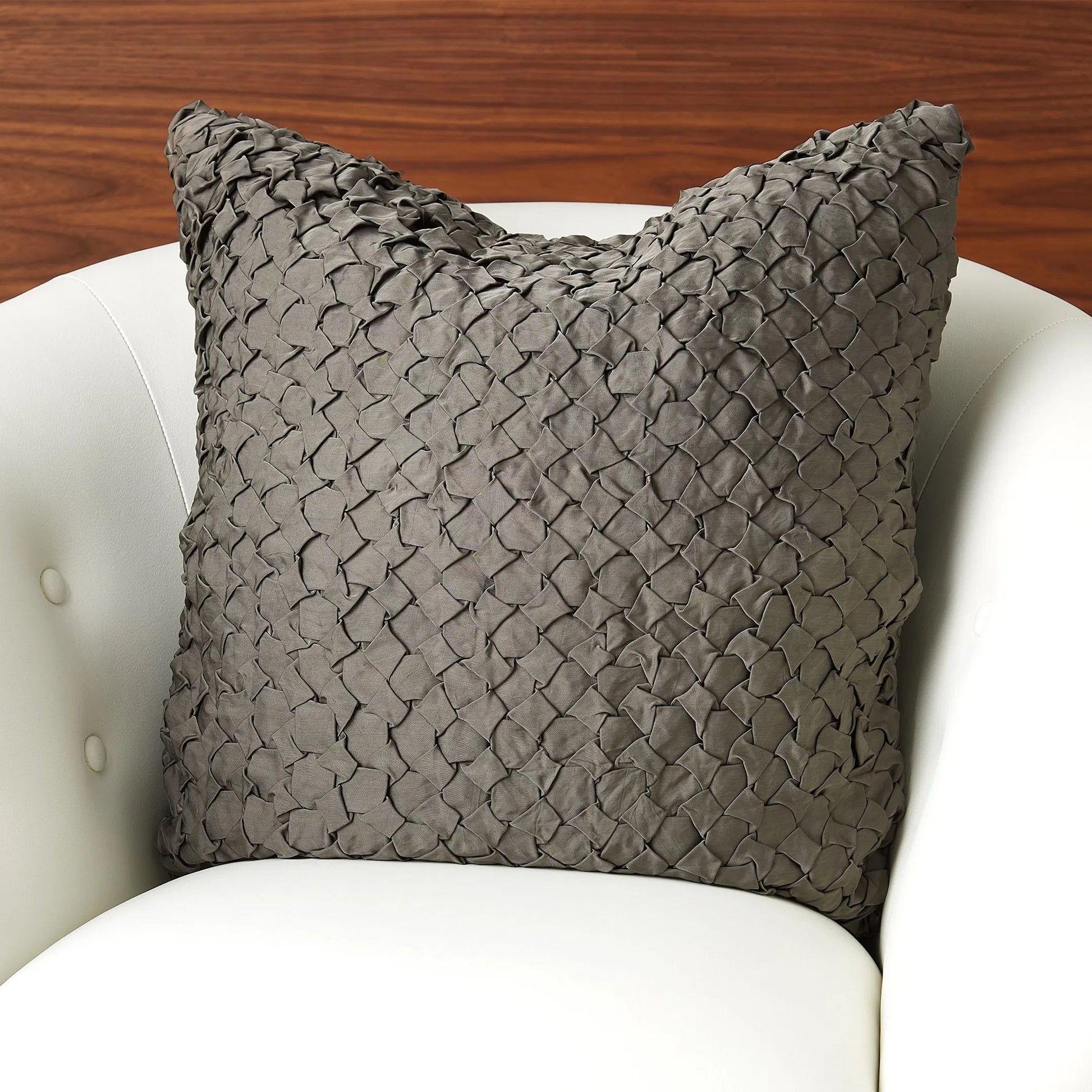 Diamond Ruche Pillow by Global Views in grey. Made from front, back surface: 100% viscose satin in a eclectic & global style.