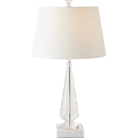 Tapered Crystal Lamp with Marble Base by Global Views in red and marble. Made from unique in a transitional style.