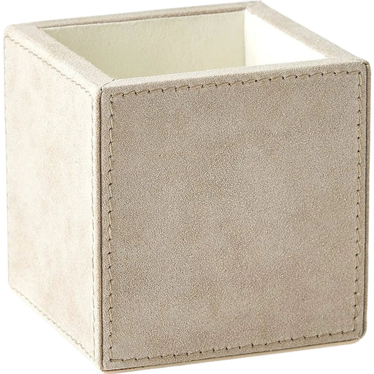 Posh Pencil Cup by Global Views in parchment suede. Made from mdf, cloth polysuede in a unique style.